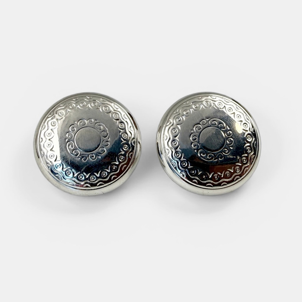 Vintage Coro Silver Tone Button Earrings Signed Mid Century Screwback 50s Domed - Picture 2 of 6